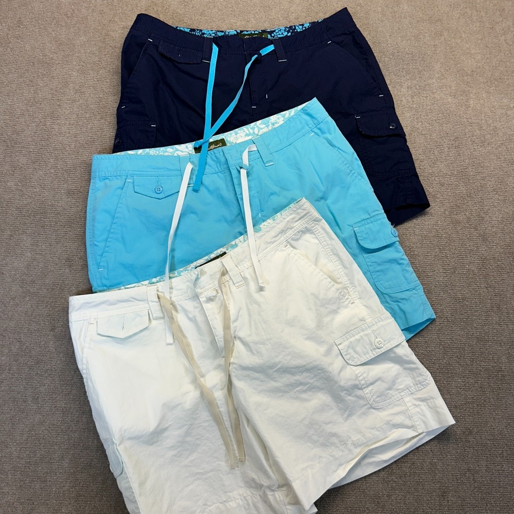 Eddie Bauer LOT OF 3 Shorts Women's 6R Cotton Nylon Cargo Drawstring Outdoor 6"